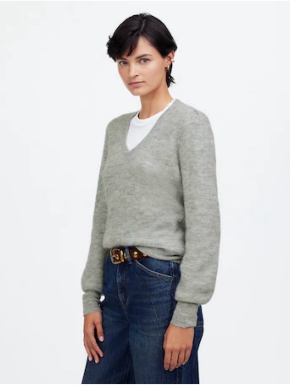 Madewell Light Gray V-Neck Sweater